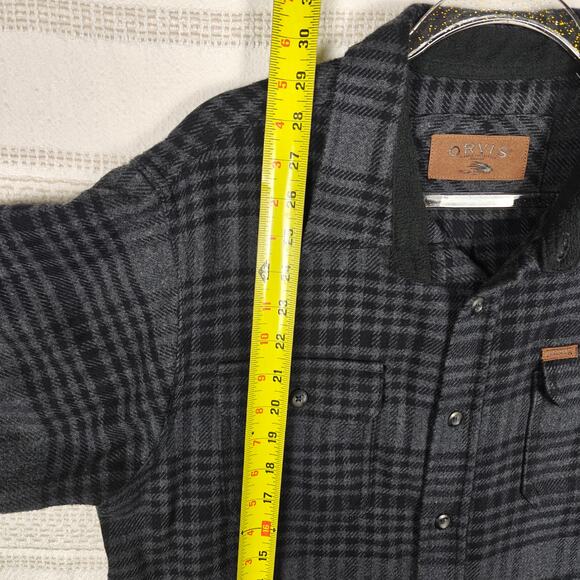 Orvis Men’s Plaid Flannel Shacket Button Up Shirt Jacket Gray Black Size L - Picture 6 of 11